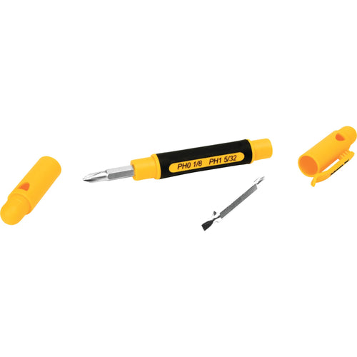 W80036 Performance Tool 4-In-1 Non-Slip Screwdriver Set with Chrome Vanadium Bits, Pocket Clip, and Phillips/Slotted Sizes #0, #1, 5/32-Inch, 1/8-Inch