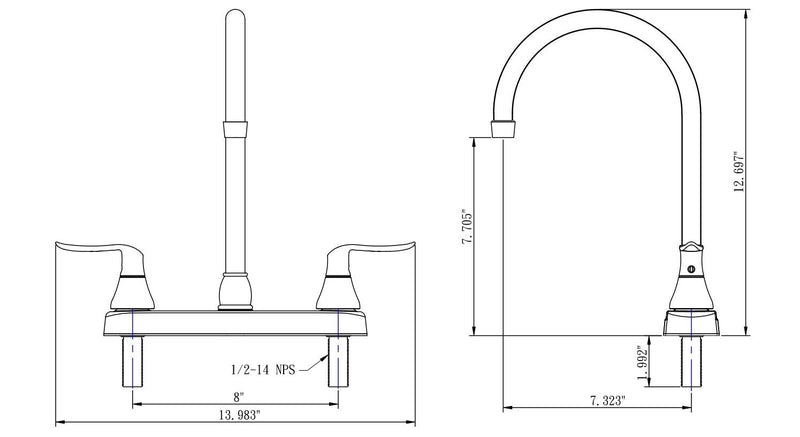 Dura Faucet RV DF-PK330HLH-MB Elegant J-Spout Swivel Kitchen Sink Faucet - Two Handle (Matte Black)