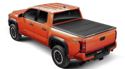 Toyota Tacoma Hard Tri-Fold Tonneau Cover Fits 6 Foot Bed 2024-2025 Lockable 3 Panel Folding Gloss Black Powder Coated Aluminum Low Profile Truck Bed Cover TrailFX TFX8014