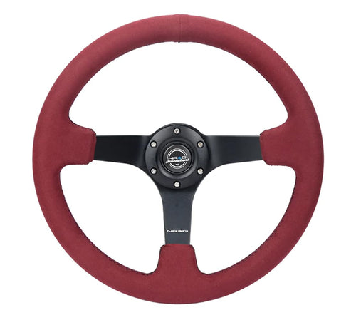 NRG Innovations Reinforced NRG-RST-036MB-BUA Steering Wheel - 350mm (3' deep) Burgundy Alcantara with Black Baseball Stitching Matte Black Spoke