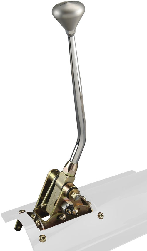 10" Polished Lokar Floor Mount Shifter with Piston Shaped Knob for 350 Transmission