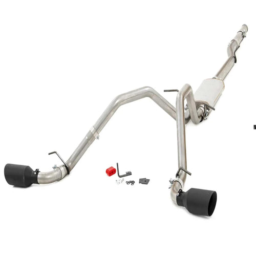 Rough Country Dual Cat-Back Exhaust with Black Tips for GMC Sierra & Chevy Silverado 1500 (2014-2018) 5.3L Engine - Performance Tuned Growl