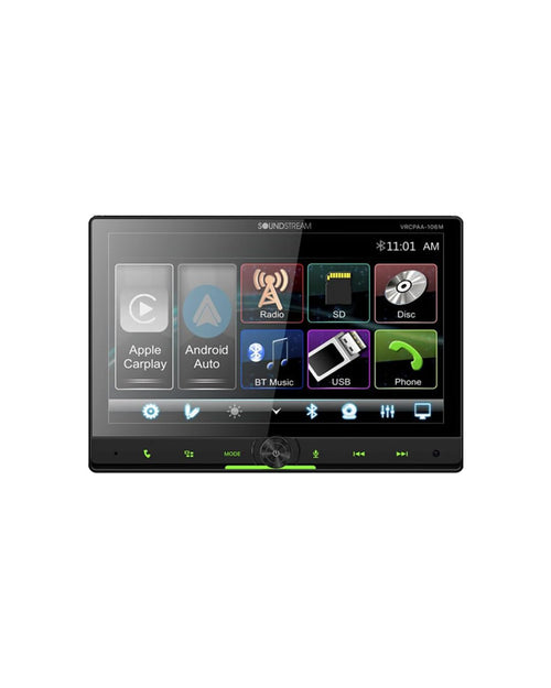 Soundstream Double DIN VRCPAA-106M Car Stereo - Apple CarPlay & Android Auto Head Unit, 10.6” Floating Touchscreen Car Stereo with Bluetooth, Aux Input, USB, SD, Mechless Headunit (No Disc/DVD Drive)