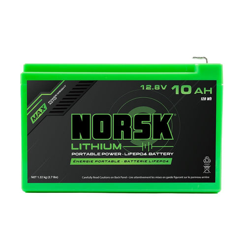 12.8V Norsk Lithium 10Ah Lithium Battery with Charger | Drop in Replacement for standard SLA Batteries | Built in BMS | 2000+ Cycles | LiFePO4 | IP67 Waterproof