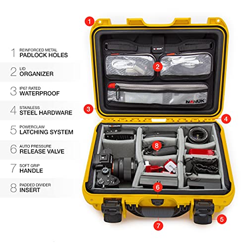 Waterproof Nanuk 920 Hard Case with Lid Organizer and Padded Divider - Yellow
