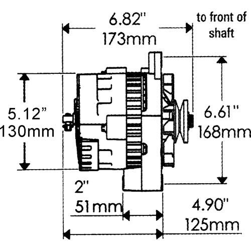 Alt Powermaster GM CS130 Polish 105A 1V Pulley Str MTG 6.61" 1-Wire or OE Hookup