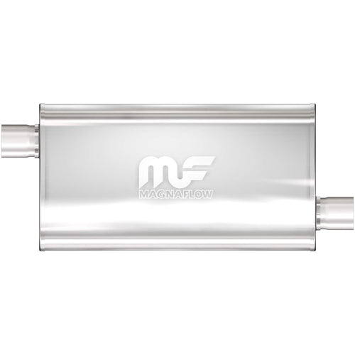 Performance MagnaFlow Exhaust Muffler 12577: 2.5"/2.5" Inlet/Outlet, 5x11x22" Oval, Stainless Steel, Satin Finish
