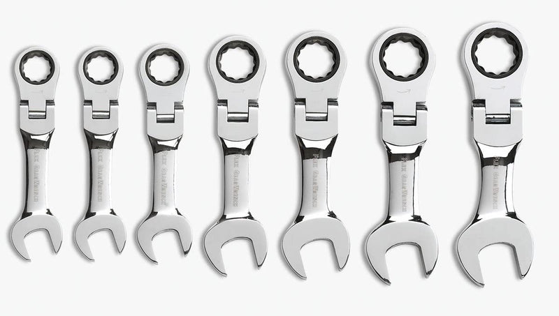 7 Pc. GEARWRENCH 12 Pt. Stubby Flex Head Ratcheting Combination Wrench Set, SAE - 9570