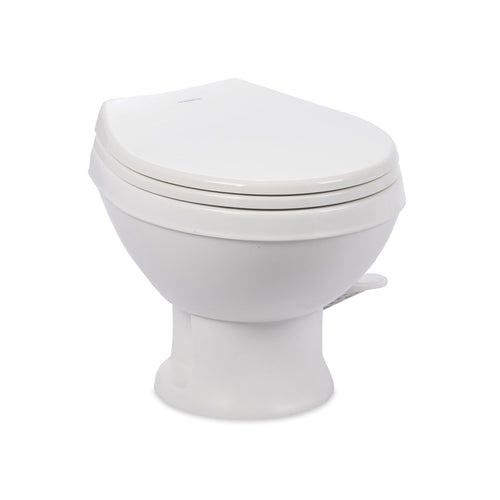 Dometic Model 401 RV Toilet Essential – Heavy-Duty Plastic Bowl, Universal Fit & 2-Bolt Mount, Low-Profile 13–5/8" Seat Height, Gravity Flush Toilet with Soft-Close Seat, White (9610008278)