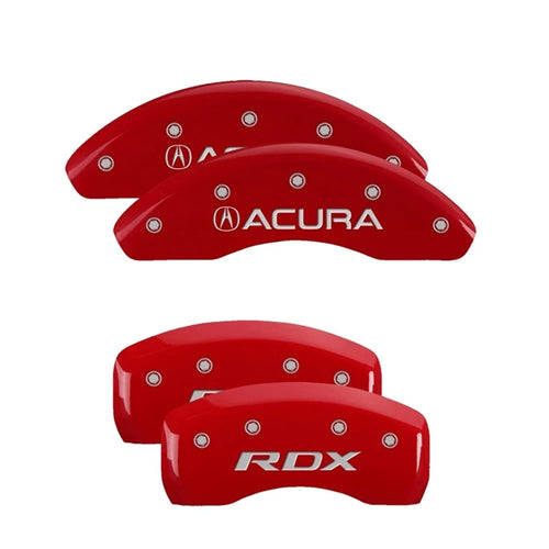 Brake Caliper Covers MGP - Compatible with 2019-2025 Acura RDX (Requires 18"+ Wheels) Powder-Coated Finish, 4 PCS Front and Rear (Red - Acura/RDX Engraving)