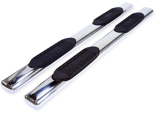 Toyota Tacoma Crew Cab TrailFX A8215S Truck Running Boards Fits 2005-2011 Oval 6 Inch Straight Side Bars with Step Pads, Polished Stainless Steel, Welded End Caps, Rocker Panel Mount