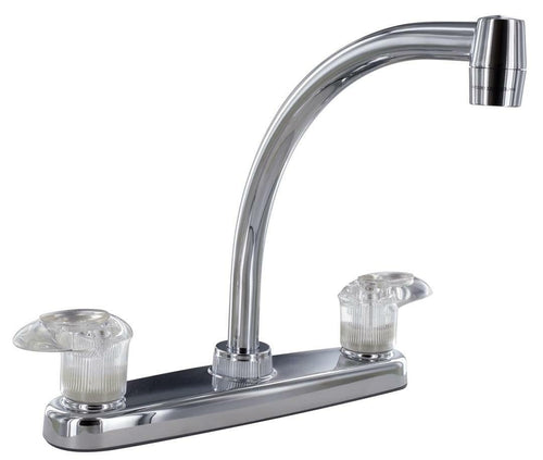 Valterra PF221302 Kitchen Faucet (8" Hi-Arc, 2 Lever, 1/4 Turn, Plastic, Chrome)