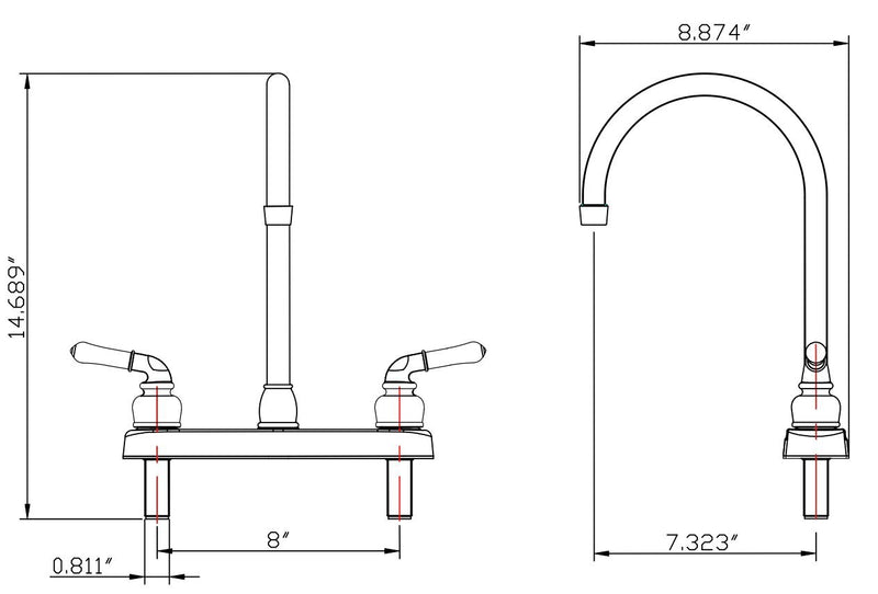 Dura Faucet RV DF-PK330HLH-CP Elegant J-Spout Swivel Kitchen Sink Faucet, Two Handle (Chrome)