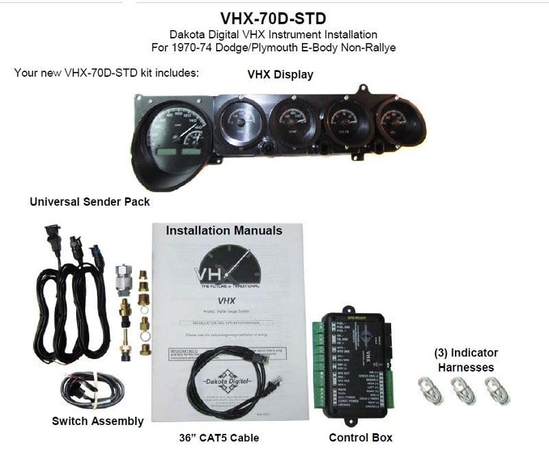 Dakota Digital VHX-70D-STD-S-W Gauge Instrument System Compatible with 1970-74 Mopar E-Body: Challenger & Barracuda Silver Alloy White Backlighting