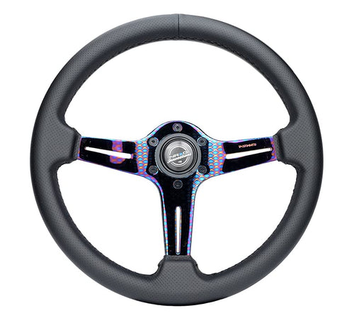 NRG Innovations Light Weight Gaming Steering Wheel: NRG-ST-018MC-PR Blitz- Made with Perforated Leather, Light Weight Composits and NeoChrome Spoke with Slits