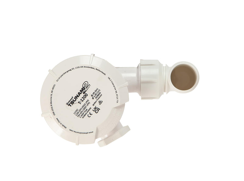 Tsunami Mk2 Aerator Pump Attwood 5660-4 T1200, 12V, 1200 GPH, Thru-Hull Straight with Fittings (Elbow & Straight), Direct Replacement for Attwood 4660-7