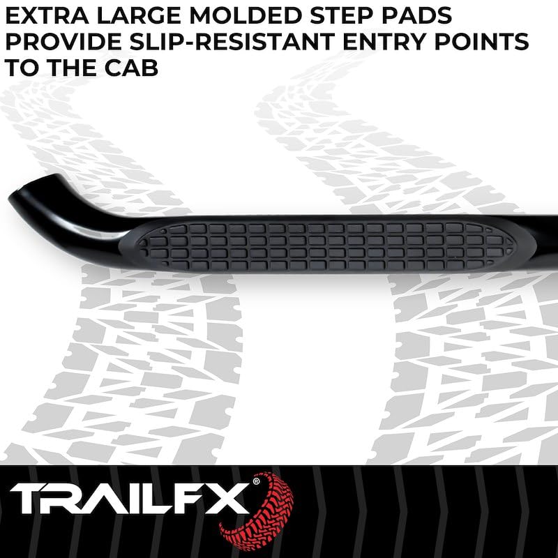 TrailFX Side Steps Nerf Bar Fits Ford F-150 SuperCrew 2015-2026 Black Powder Coated Steel with Step Pads 3-Inch Round Bent 90 Degree Rocker Panel Mount Running Boards Set of 2 TrailFX A0052B