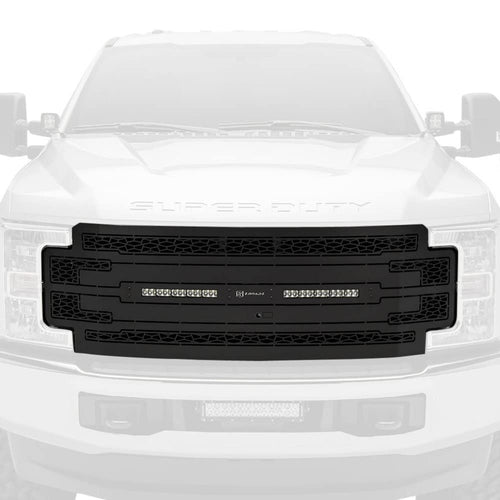 ZROADZ Grille T-Rex Grilles 2017-2019 Super Duty, Black, 1 Pc, Replacement with (2) 10" LEDs, Fits Vehicles with Camera - PN #Z315371