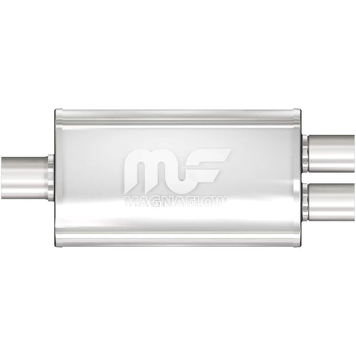 Performance MagnaFlow Exhaust Muffler 11148: 2.25"/2" Inlet/Outlet, 3.5x7x14" Oval, Stainless Steel, Satin Finish