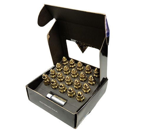 NRG Innovations M12 x 1.25 Steel Lug Nut Set NRG-LN-LS510CG-21 Bullet Shape, Anodized Finish 21 Pc Chrome Gold with Lock Key