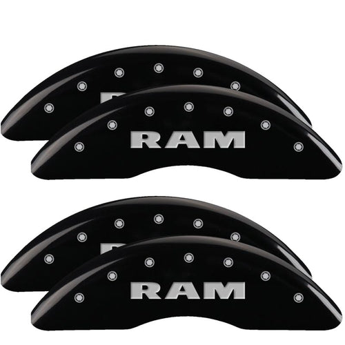 Brake Caliper Covers MGP - Compatible with 2019-2025 RAM 2500 and 3500 (Requires 18"+ Wheels) Powder-Coated Finish, 4 PCS Front and Rear (Black - RAM Engraving)