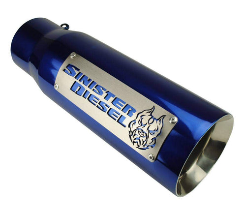 Dual Wall Sinister Diesel Exhaust Tip W/ Angle Cut 4" to 8" Blue