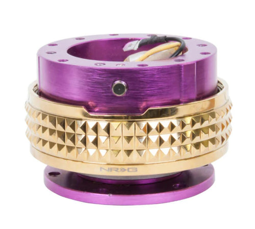 NRG Innovations Gen 2.1 NRG-SRK-210PP-CG Steering Wheel Quick Release Adapter Kit, 6x70 and 6x74mm Bolt Patterns, Purple Body/Chrome Gold Pyramid Ring