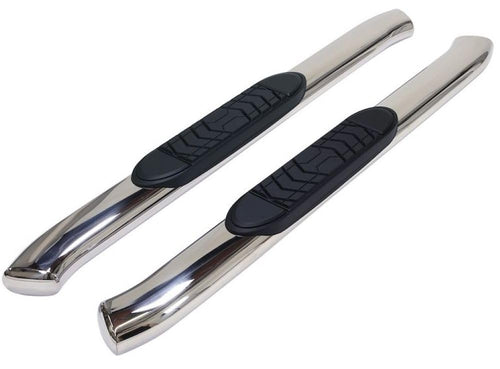 Truck Running Boards TrailFX A7071S Fits Chevrolet Silverado1500 Standard Cab 2007-2018 Oval 5 Inch Bent Side Bars with Step Pads, Polished Stainless Steel Rocker Panel Mount Set of 2