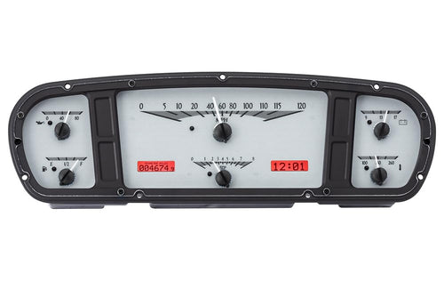 Dakota Digital VHX-65F-PU-S-R Analog Dash Gauge System with Red Backlighting Compatible 1965-66 Ford Custom Cab Pickup, Silver Alloy Style
