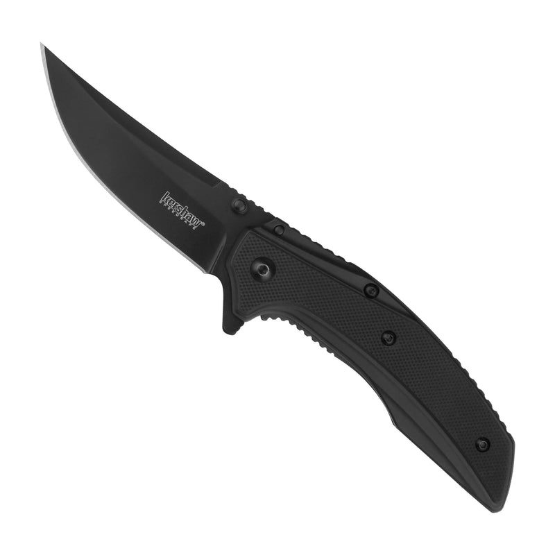 Outright Kershaw Pocket Knife, Black, 3 Inch Stainless Steel Trailing Point Plain Edge Blade, EDC with Assisted Opening, Deep-Carry Pocketclip, Everyday Carry Pocket Knife for Men and Women