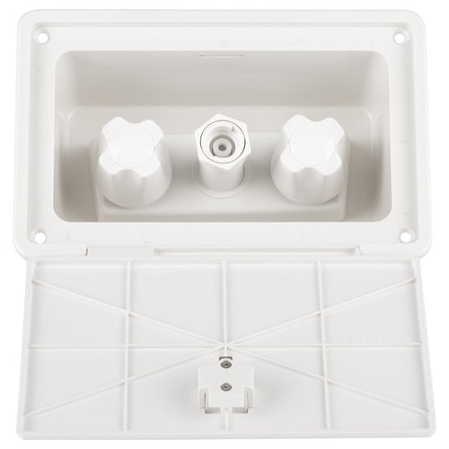 Dura Faucet RV Exterior Spray Box DF-SA185-WT with Hot/Cold Quick Connect Faucet (White)