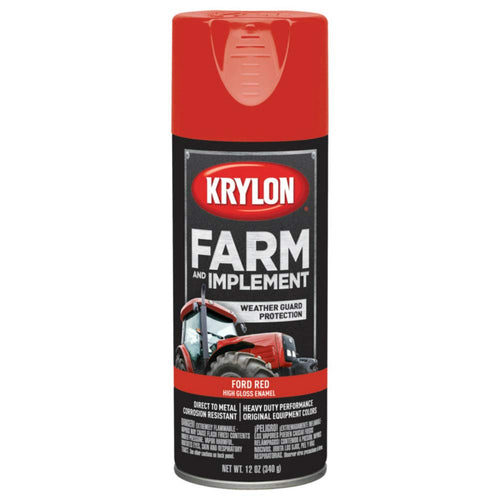 Krylon Spray Paint, Farm & Implement, High Gloss, Ford Red, 12 oz