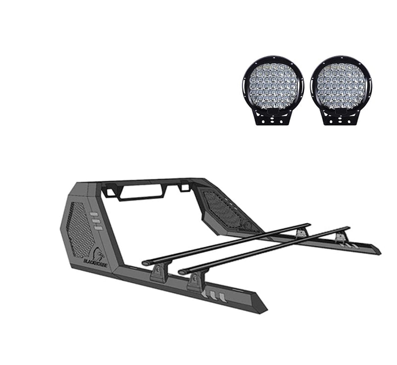 Vigor Black Horse Roll Bar W/Cross Bar Incl.Set of 9" Black Round LED Light Modular Black Compatible with 2015-2022 Chevrolet Colorado|2015-2022 GMC Canyon-VRCB6405B-PL69B