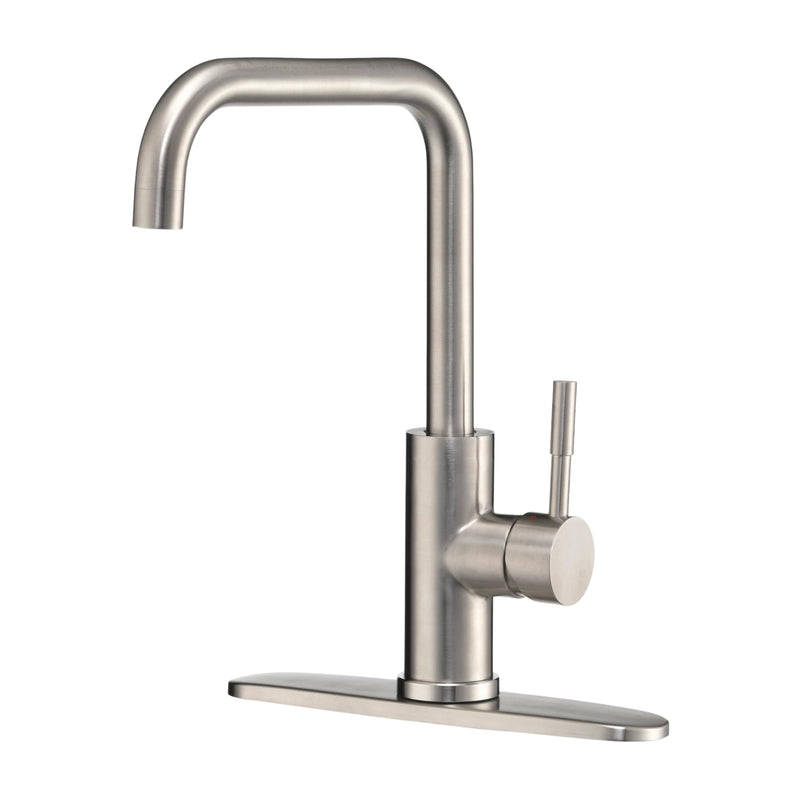 Dura Faucet Squared-Arc RV Single Handle Kitchen Sink Faucet - Optional Deck Plate (Brushed Satin Nickel)