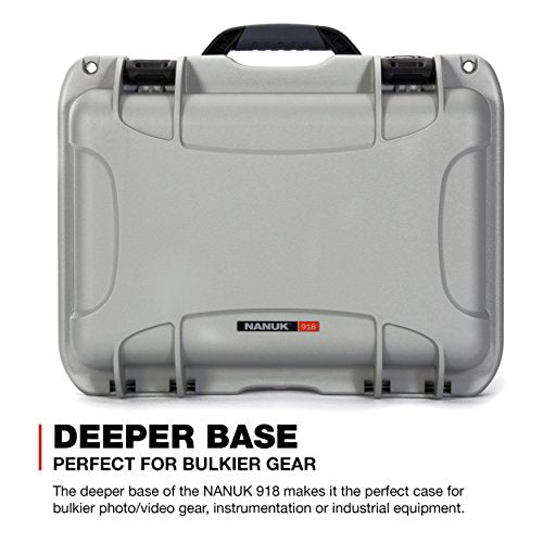Medium Nanuk 918 Waterproof Hard Case with Padded Dividers 16.9" x 12.9" x 9.3" - Silver (918-2005)