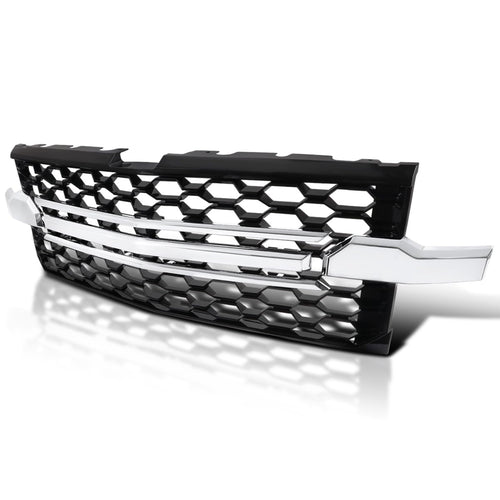 Black Honeycomb Front Bumper Hood Grill Grille w/Chrome Trim Spec-D Tuning Compatible with 2019-2022 Chevy Silverado 1500 WT