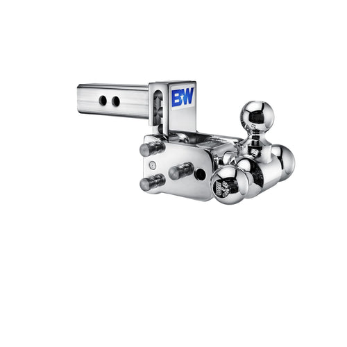 B&W Trailer Hitches Tow & Stow Chrome Adjustable Trailer Hitch Ball Mount - Fits 2" Receiver, Tri-Ball (1-7/8" x 2" x 2-5/16"), 3" Drop, 10,000 GTW - TS10047C