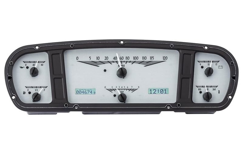 Dakota Digital VHX-65F-PU-S-W Analog Dash Gauge System with Compatible 1965-66 Ford Custom Cab Pickup, Silver Alloy Style, White Backlighting