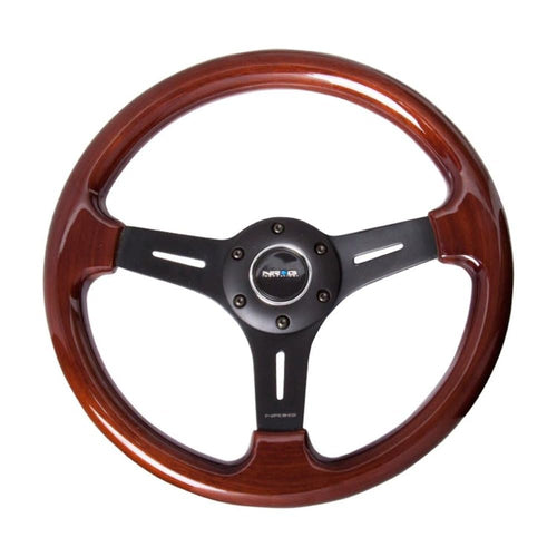 NRG Innovations Classic Wood Grain NRG-ST-015-1BK Steering Wheel, 330mm, 25mm Deep, 3 Spoke Center in Matte Black, 6x70mm, Mahogany Grip