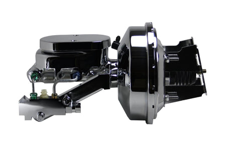 9 Inch LEED BRAKES Power Booster, 1-1/8 Inch Bore Flat Top Master, Side Mount Valve. Disc/Drum (Chrome)