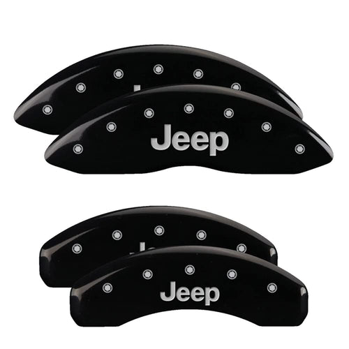Brake Caliper Covers MGP for Jeep Grand Cherokee 2011-21, WK 2022 (Requires 17"+ Wheels) Black Powder-Coat Finish, Engraved Silver Jeep Logo, Front and Rear Caliper Covers (Set of 4)