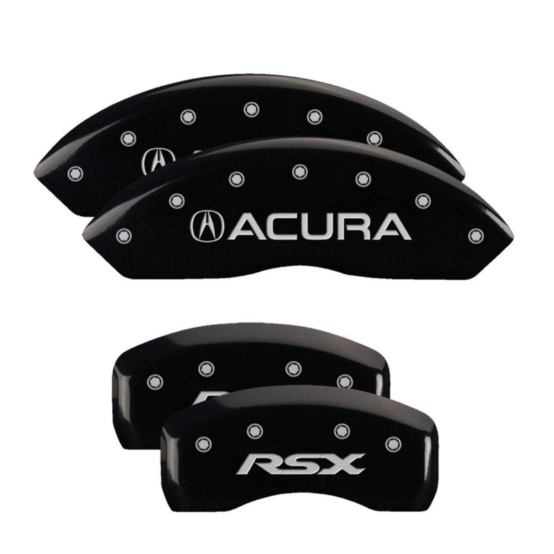 MGP Caliper Covers Black Powder Coat Finish 39005SRSXBK Engraved Caliper Cover with Silver Characters, Set of 4 "Acura/RSX"