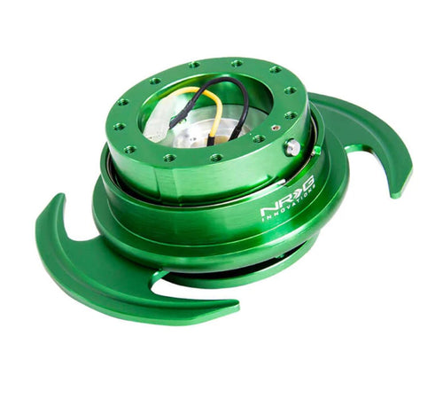 NRG Innovations GEN 3.0 NRG-SRK-650GN Race Steering Wheel Quick Release Hub Adapter, 6-Hole Design & 6x70 and 6x74mm Bolt Patterns, Green Body/Green Ring With Handles