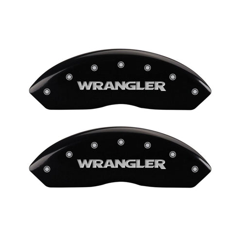 SET OF 4 CALIPER COVERS, BLACK, FRONT AND REAR: WRANGLER, SILVER CHARACTERS