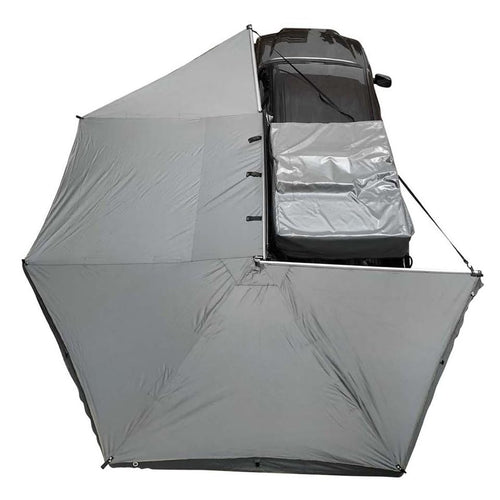 HD Nomadic 270 - Overland Vehicle Systems Awning, Wall 1, 2 & 3, Driver Side, Grey Body, Green Trim & Black Travel Cover