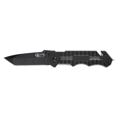Black Tanto Blade Performance Tool W9356 Pocket Knife with Seat Belt Cutter and Glass Breaker, 7.5-Inch Overall Open Length