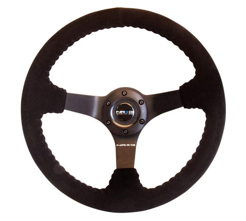 NRG Innovations Reinforced Steering Wheel NRG-RST-036MB-S RACE STYLE 350mm Sport Steering Wheel (3' Deep) Black Suede With Black Baseball Stitching Matte Black Spoke