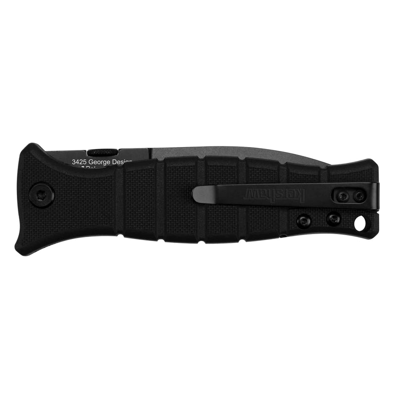 Kershaw Pocketknife XCOM Military-Style; 3.6-inch Black-Oxide Coated Blade and 8Cr13MoV Steel, Spearpoint Blade, Sharpened One Side, and Glass Filled Nylon Handle, Manual Open, Reversible Pocketclip