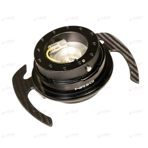 NRG Innovations GEN 4.0 NRG-SRK-700BK-CF Steering Wheel Quick Release Adapter, With Bolts & Allen Key, 6 X 70mm / 6 x 74mm Bolt Pattern Black Body/Black Ring With Carbon Fiber Handles