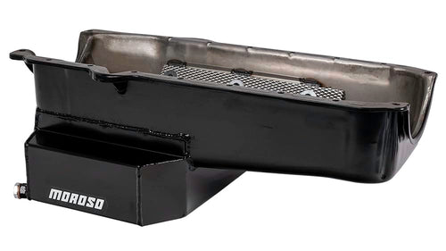 Moroso Steel Wet Sump Oil Pan 21815, Fits 86-Up Small Block Chevy, 7.5" Depth w/Road Race Baffle